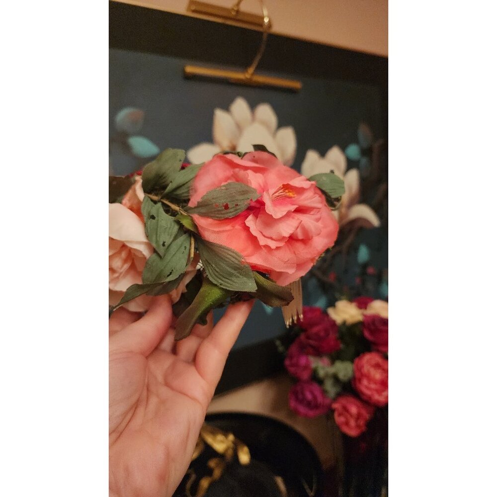 NEIMAN MARCUS Vintage Silk Flower Crown Romantic Garden Floral Headpiece Bridal - Picture 6 of 12
